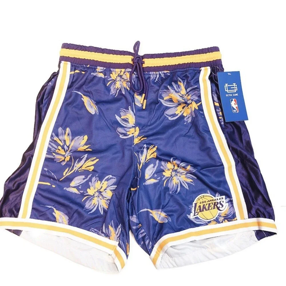 NBA Los Angeles Lakers Mens S Athletic Basketball Shorts Purple Tropical Floral